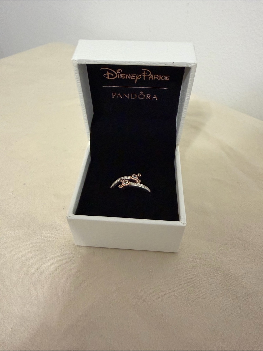 Disney Pandora Mickey Rose Gold & Silver Swirl Double Ring - Size 8